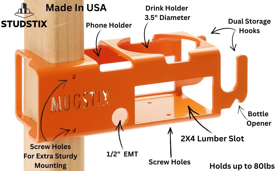 Mugstix - Mug/Drink Holder, Phone Holder, Tool Bag/Hoodie Hooks